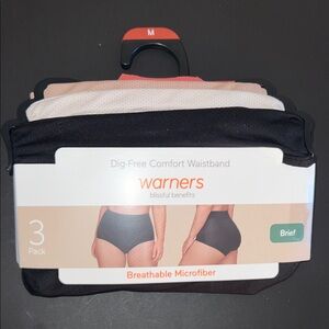 Warners Breathable Microfiber Brief 3-Pack - Black, Beige, Cream, Size: Medium